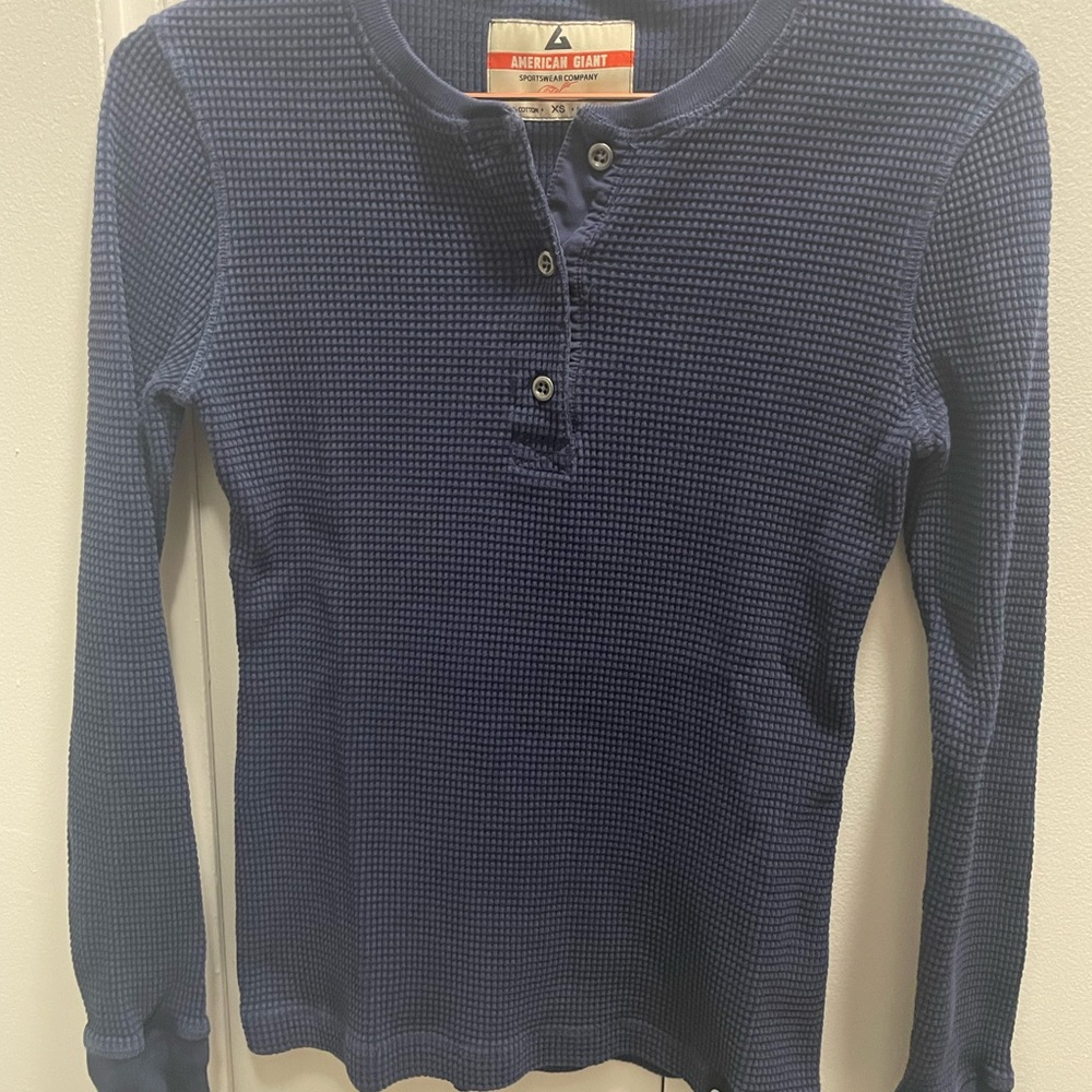 American Giant women’s Navy Waffle Knit Henley